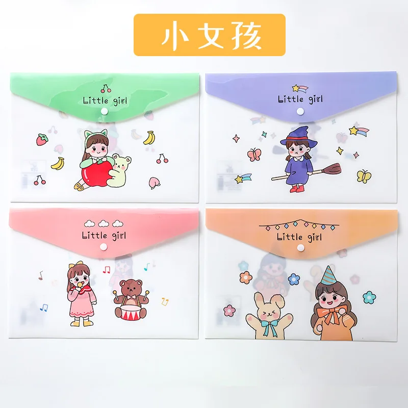 4pieces/set Of A4 Transparent Bags Folders File Jackets Snap On File Pockets Pink Sakura Pattern