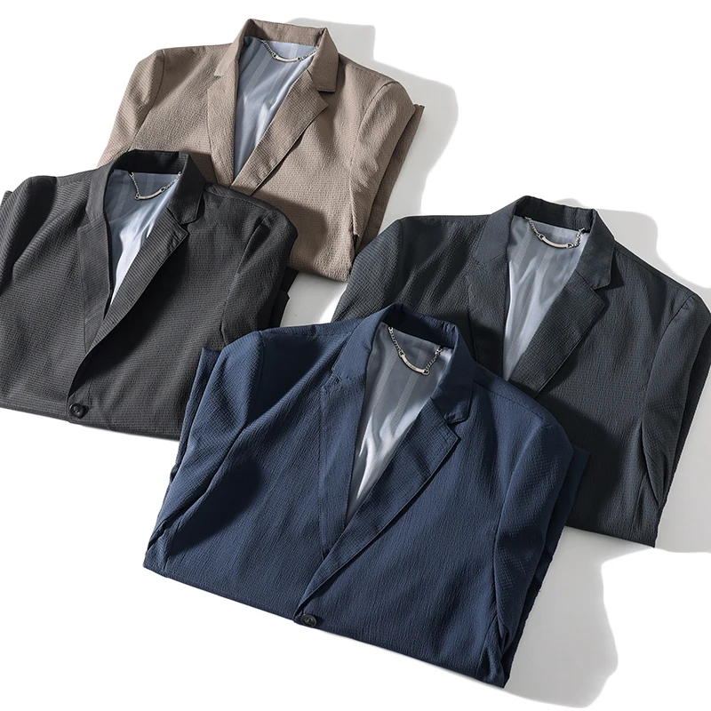 

Lightweight Breathable Texture Fabric Bubble Cloth Men's Casual Suit for Commuting Spring Summer Thin Sle Busin Wear