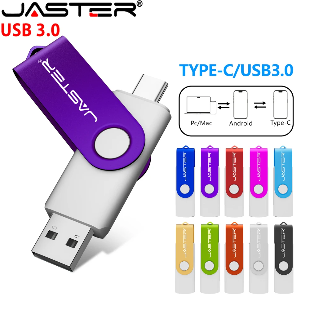 

TYPE-C USB 3.0 Flash Drive 64GB 128GB High Speed Pen Drive 32G Rotatable USB-C Memory Stick 16G 2 IN 1 For Mobile Phone Pendrive