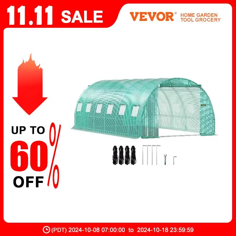 VEVOR Walk-in Tunnel Greenhouse 20x10x7ft Portable Plant Green House W/Steel Hoops Essential for Plant to Resist Frost in Winter