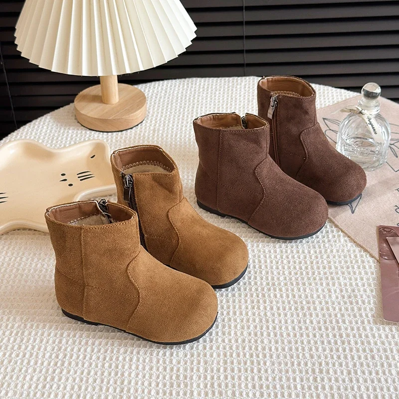 

Детские повседневные короткие ботинки для девочек, зима 2021, новая модная нескользящая универсальная обувь в корейском стиле с мягкой подошвой для подиума