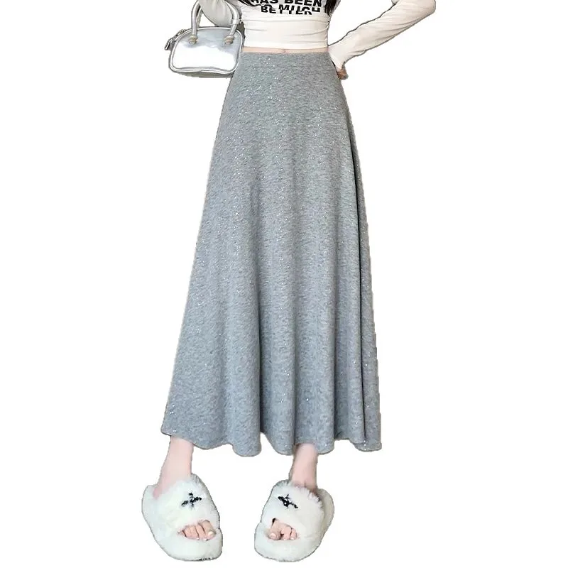 Women's A-Line Mini Skirt Shiny Design Sensation Early Autumn High Waist Long Skirt Polyester Knitted Long Skirt Elegant Commute