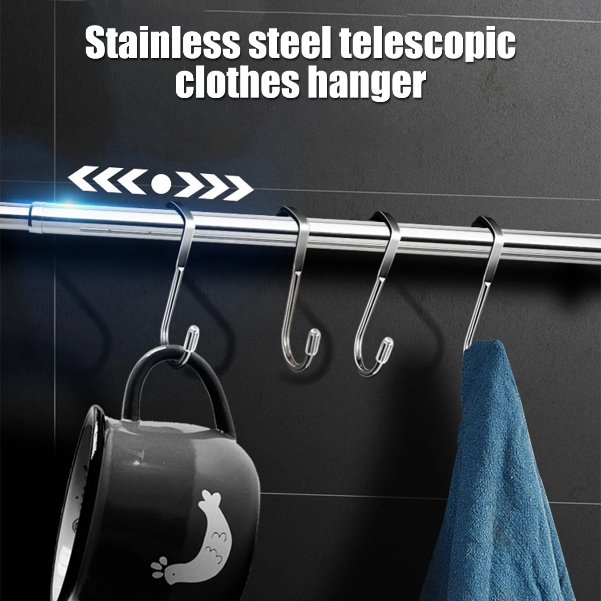 Wardrobe Rail Extendable Clothing Rail 56-100cm Stainless Steel Clothes Rod with End Sockets Screws Adjustable Closet Rail Pole