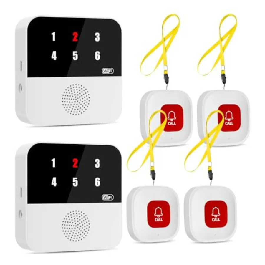 

Wireless caregiver call button system for home/nursing homes: IP65 panic buttons, dual hub, multi-location alarm, caller ID dis