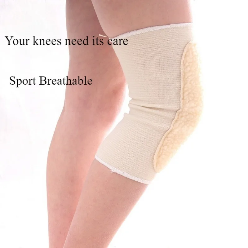 Creamy White Wool Warm Knee Support One Size Sports Protection Anti Collision Outdoor Cycling Rock Climbing Protect Knee Joint