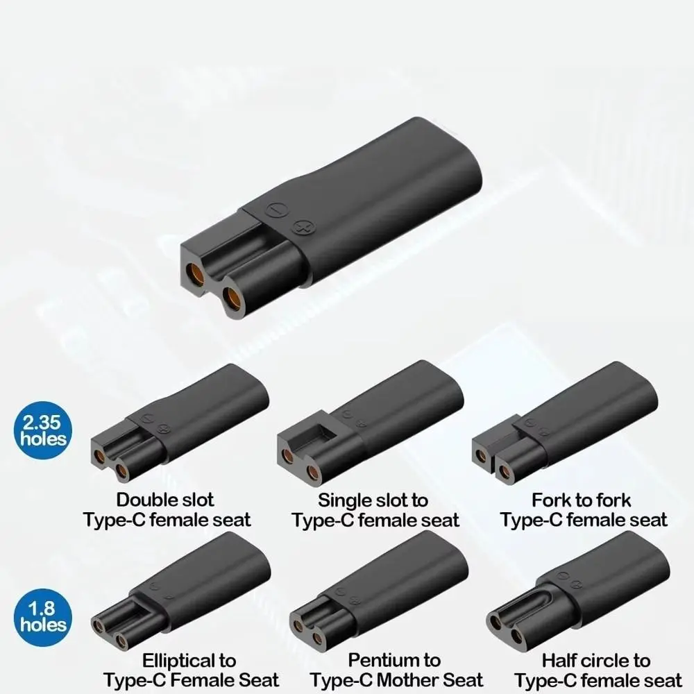 6 PCS USB Type C Female Shaving Type-C Charger Adapter 1.8mm Two-Hole Shaving Power Adapter 2.35mm Shaving Charging Adapter