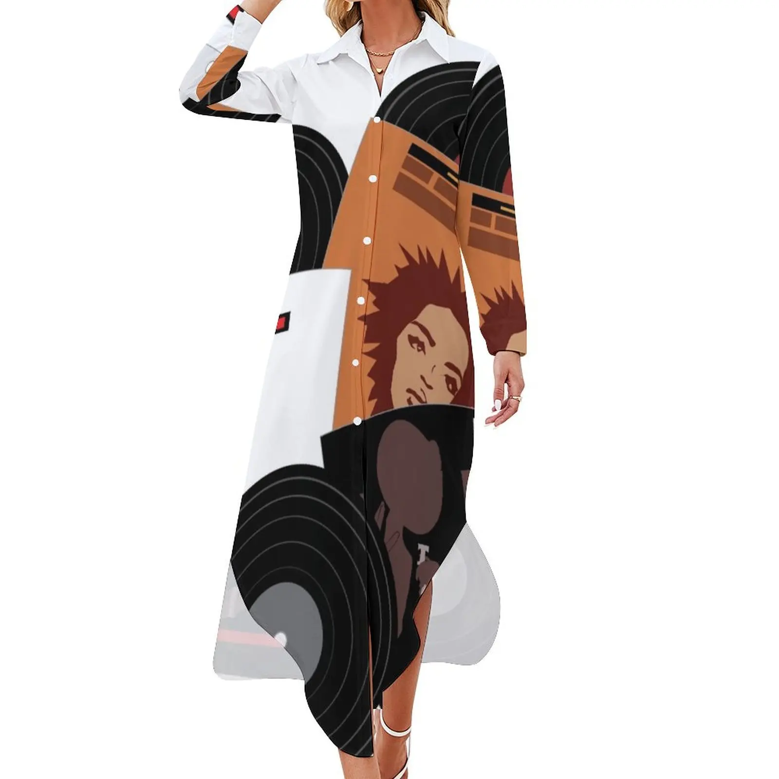 

90s Hip Hop on Vinyl Long Sleeved Shirt Dress dress for woman party dresses woman luxury women's party dress evening prom