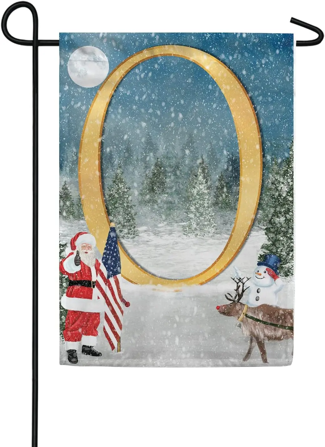 America Forever Monogram Christmas Garden Flag Letter O 12.5 x 18 inch Double Sided USA Patriotic Snowman and Santa Christmas Ho