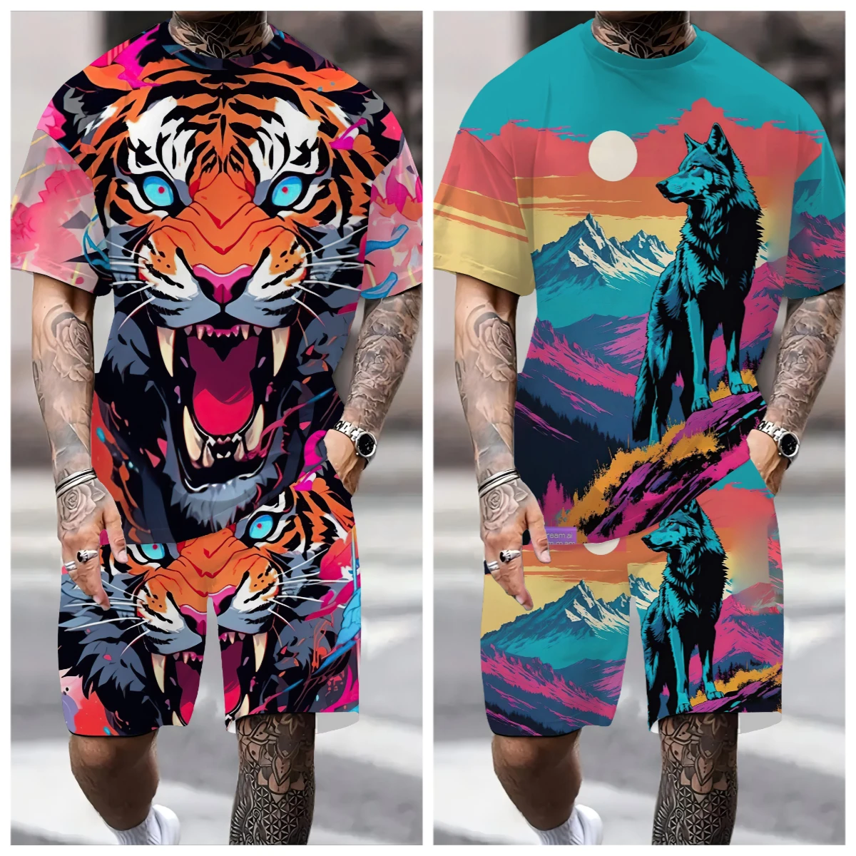 

25-26 летний хит продаж, модный тренд, роскошный костюм с 3D принтом, американская уличная дышащая быстросохнущая футболка, комплект с шортами