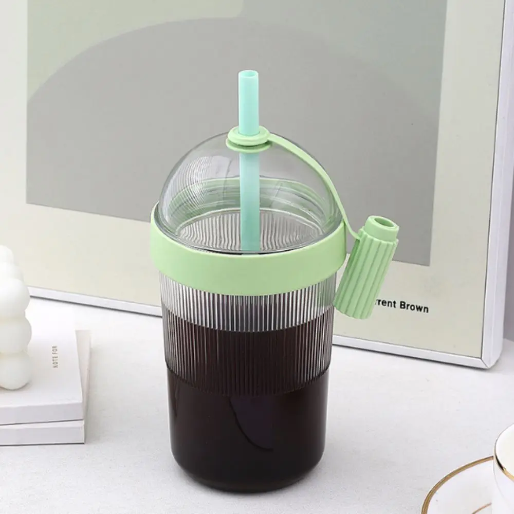 Dome-shaped Lid Straw Coffee Cup with Straw Stopper Transparent Juice Jelly Cup Drop-proof Cold/Heat Resistant