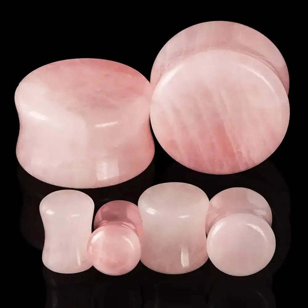 2pcs Pink Quartz Crystal Ear Gauges Natural Stone Body Piercing Jewelry Smooth Polished Surface Unique Shapes  Sizes Y2K