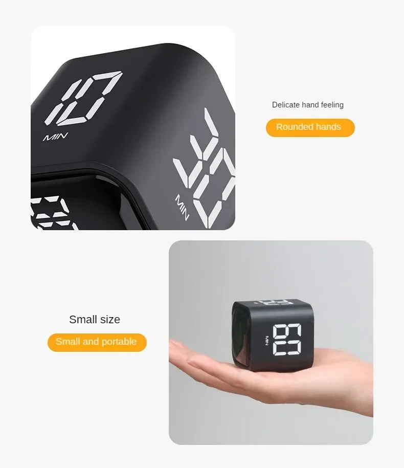 Produktivitätswürfel-Timer, Schwerkraftsensor, umdrehbare LED-Anzeige, 4 voreingestellte Zeit, Dual-Modi, Countdown, Kochstudie, Mini-Digital-Timer – Detail 9