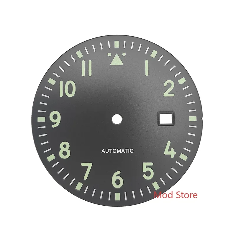 HQ 12Hours 35.5mm Black Blue Pilot\'s Sterile Watch Dial White/Green Printing For DG2813 Miyota8215 ETA2824 Mov\'t Green Luminous