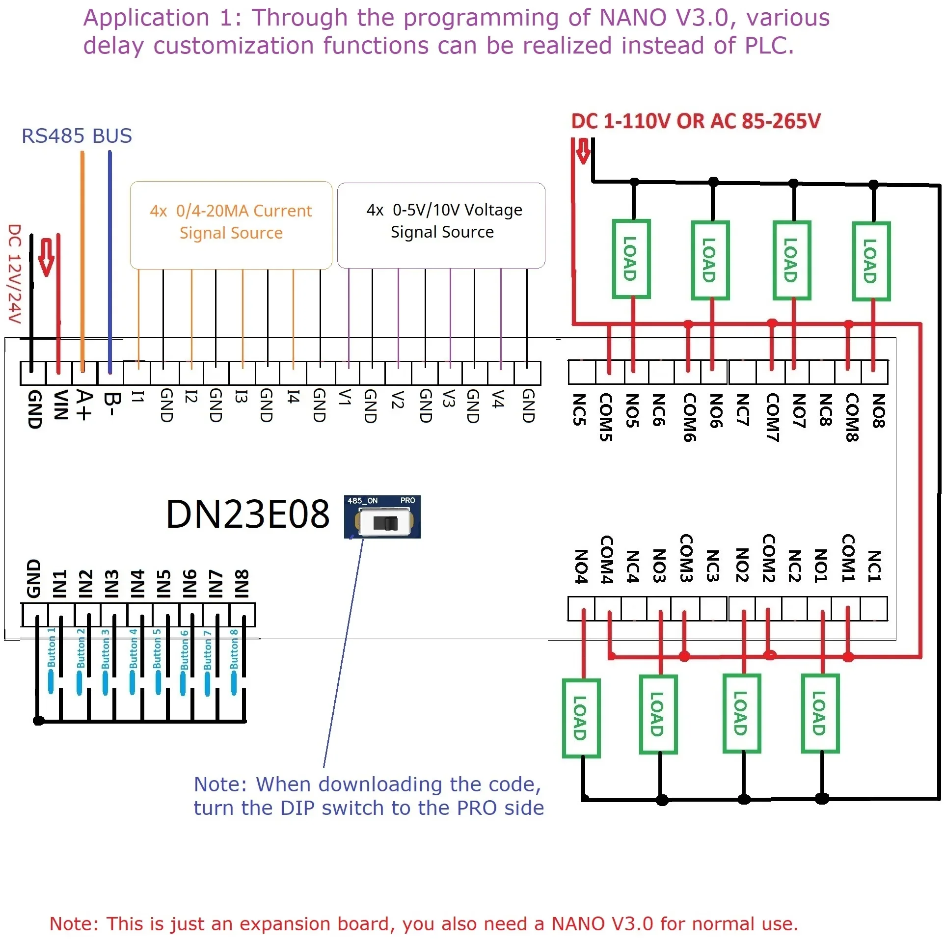 Automation Module Controller RS485 Relay PLC IO Expanding Board DN23E08 For Arduino NANO Dimmer Switch