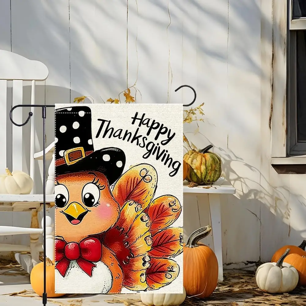 Happy Thanksgiving Garden Flag Double Sided Vertical Burlap Fall Garden Flags Turkey Maple Leaf Autumn Pumpkin Yard Otside D IIE