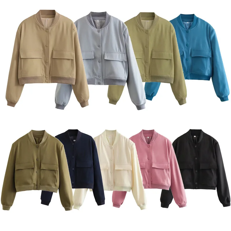 

2025 New Women's Large Pocket Jacket Stand Collar Coat Women Casual Jacket Street Wear Fashionable Retro