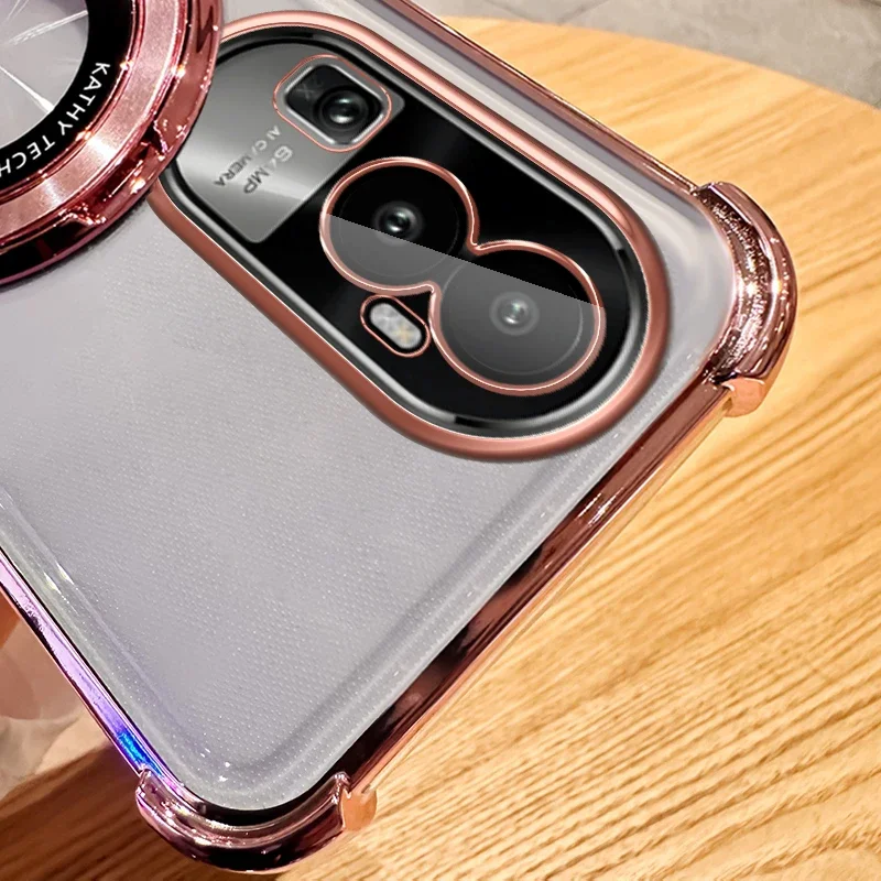 Capa de suporte magnético magsafe transparente à prova de choque transparente para oppo reno 10 11 12 pro capa