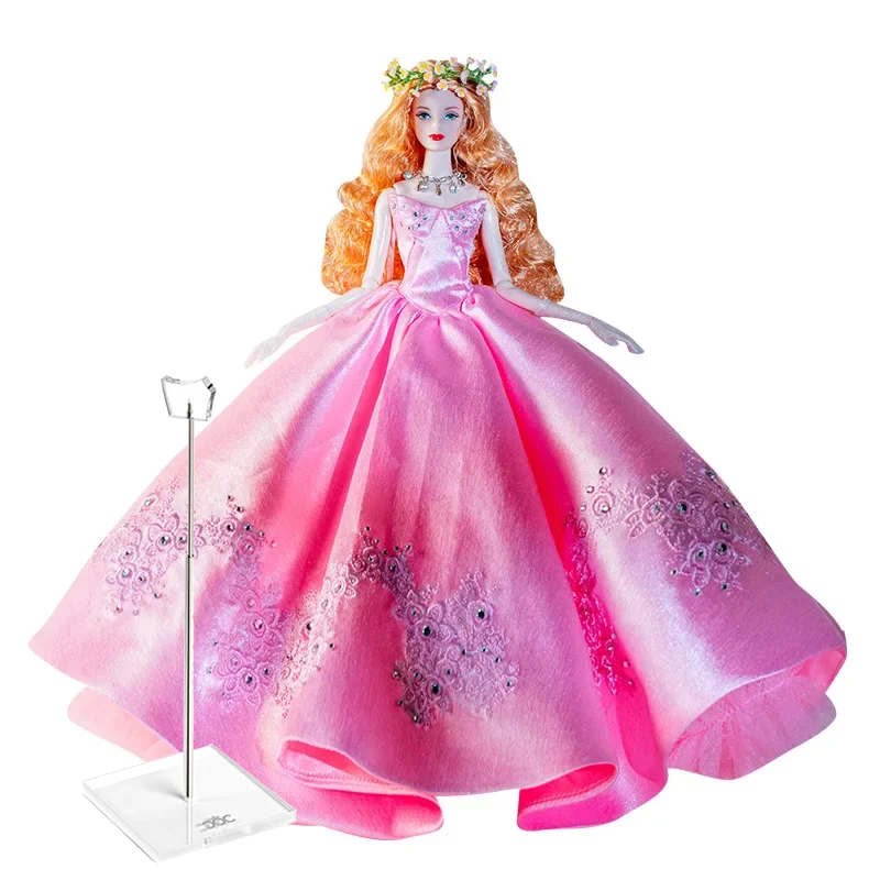 Muñeca de supermodelo de 32cm con soporte para muñeca, vestido de princesa rosa a la moda, juguetes DIY de piel negra, regalo Original Popular de coleccionista europeo