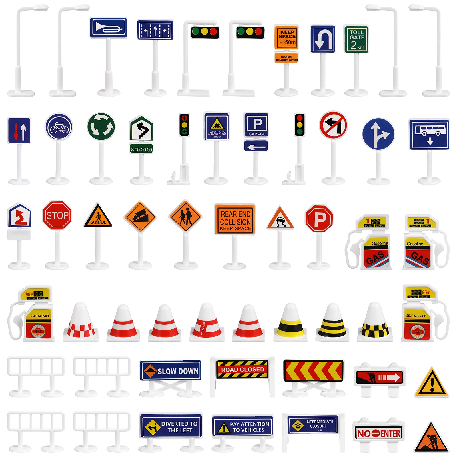 56 Pcs Barricade Toys Wide Usage Road Signs Cones Miniature Street Traffic Plastic Prop