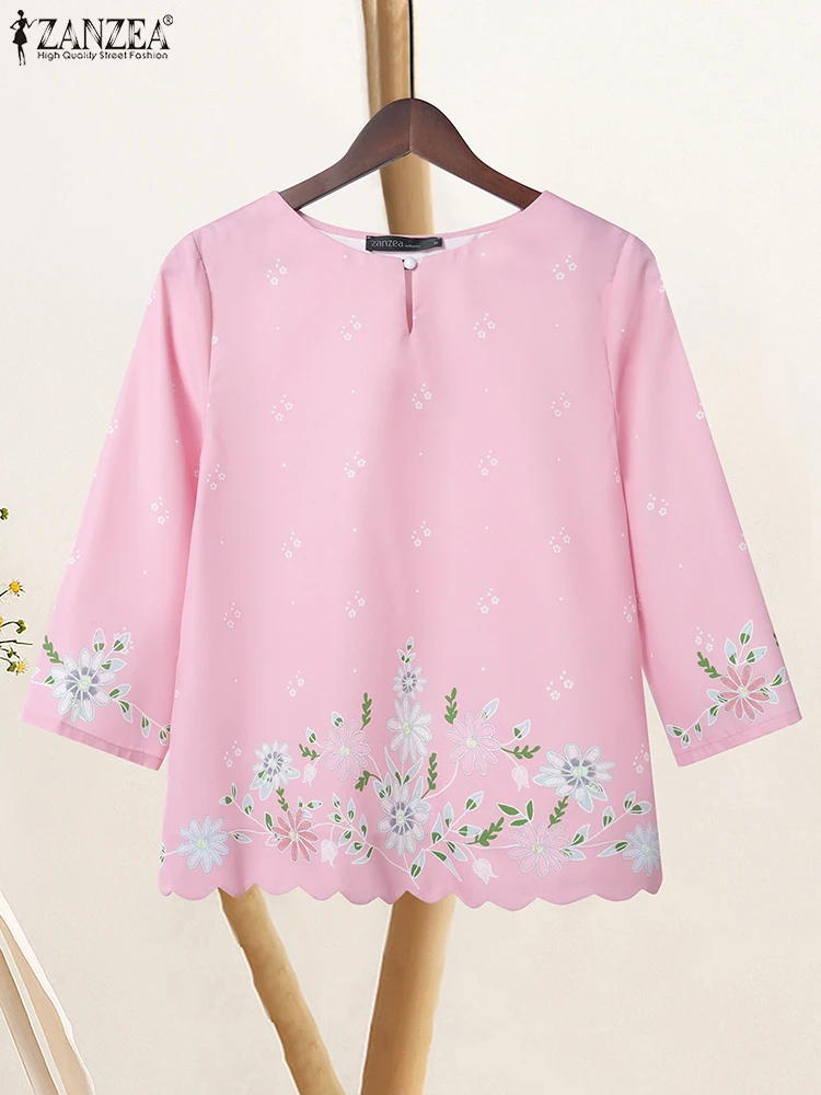 2025 Women Autumn Floral Printed Blouses ZANZEA Casual O Neck Long Sleeve Tops Vintage Shirt Wave Cut Blusas Loose Chemise Femme