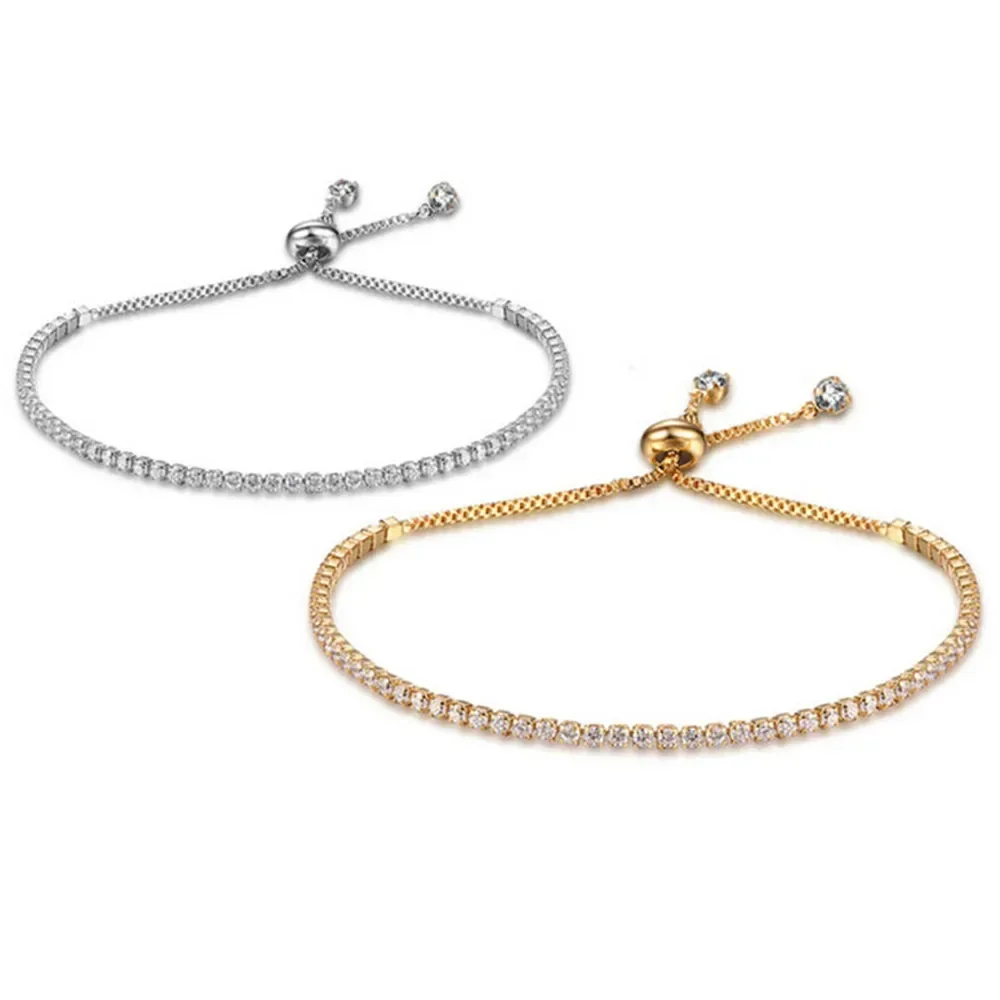 Fashion Charm Tennis Bracelet for Women Crystal Zircon Jewelry Adjustable Gold Color Silver Color Box Chain Bracelets Gift