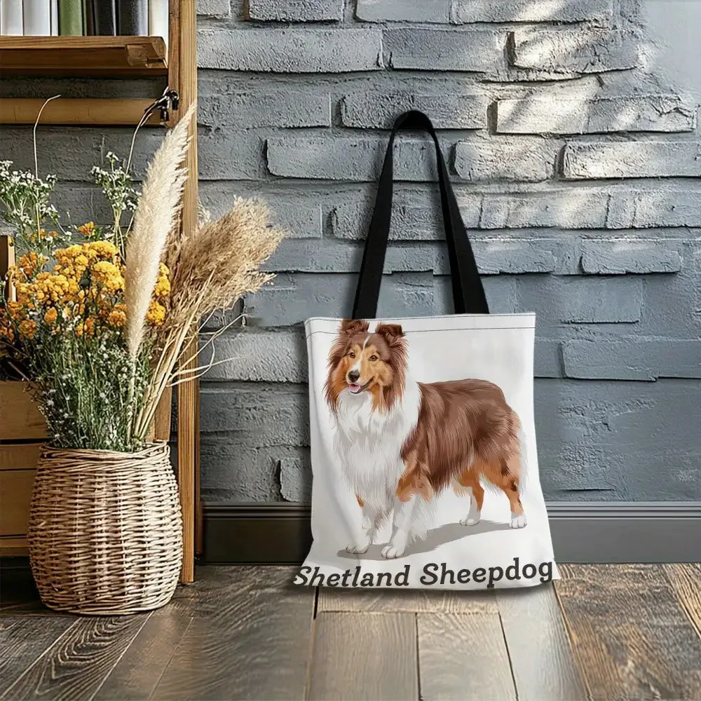 1pc [Tote Bag] 2D Flat Effect, Realistic Illustration Style Happy Shepherd Dog Cute Pet Animal Pattern Tote Bag, Large Capacity