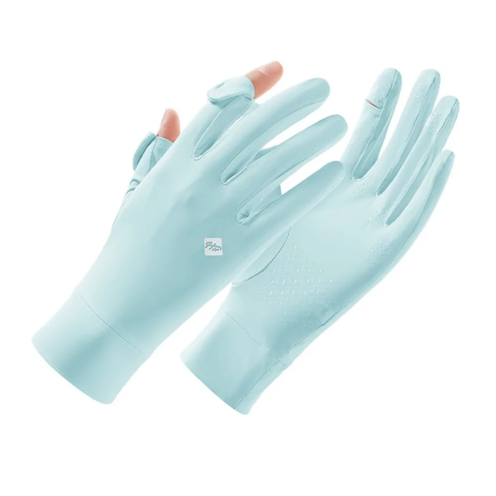 Breathable Women Sunscreen Gloves Silicone Anti Slip Anti-UV Ice Silk Riding Gloves Touch Screen Sun Protection