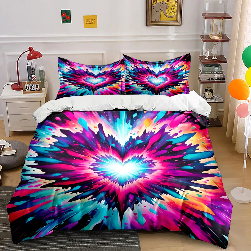 

Vibrant Heartburst Artwork Duvet Cover Set with 3D Printing Design Soft Polyester Bedding Set All-Season Comfort for gifts