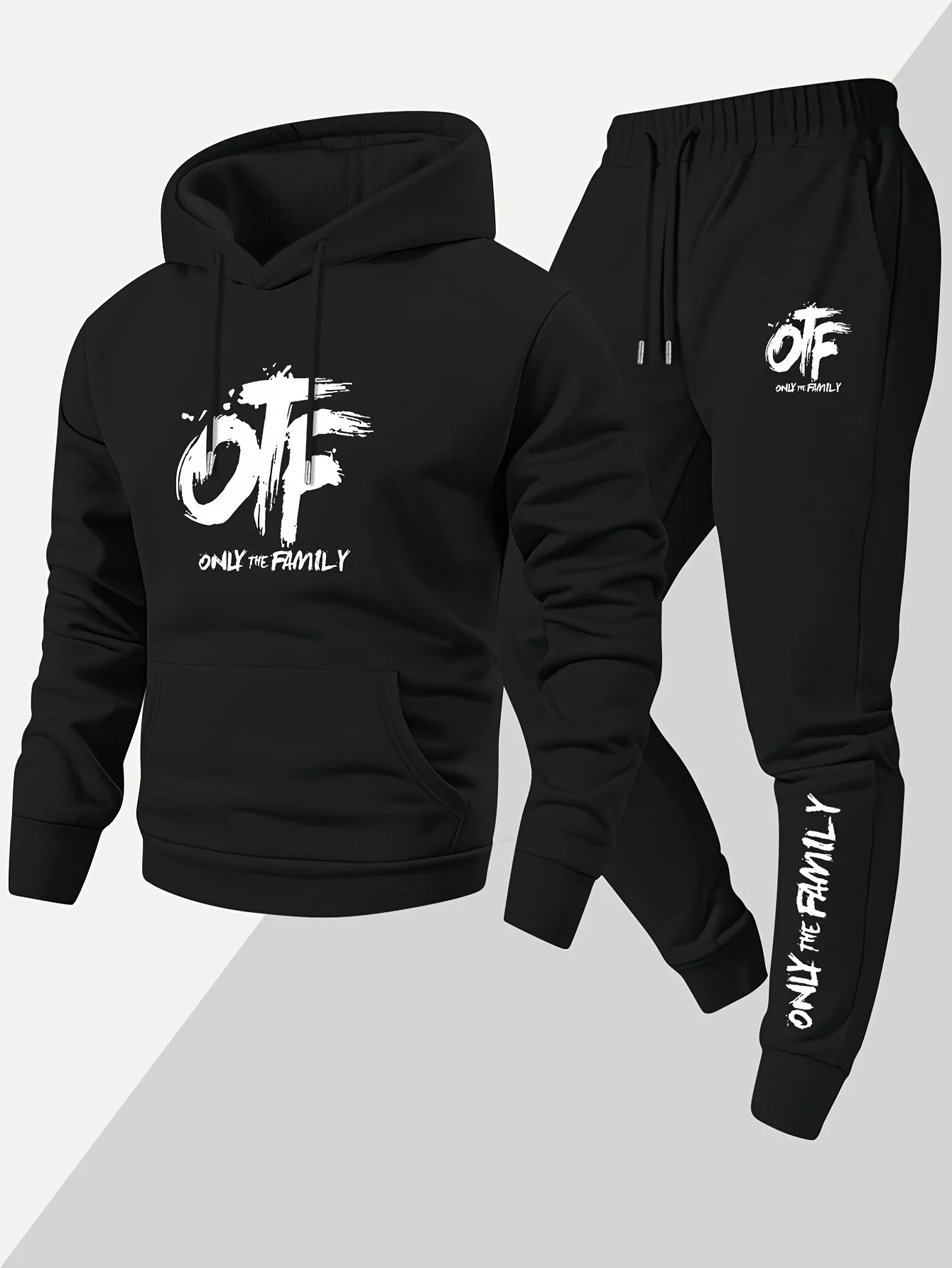 Men Men Casual 2 Pieces Sport Tracksuit OTF Only The Family Slogan Print Hooded Sweatshirt Pullover Hoodie Jogger Pants Streetwear - Aliexpress Deal
