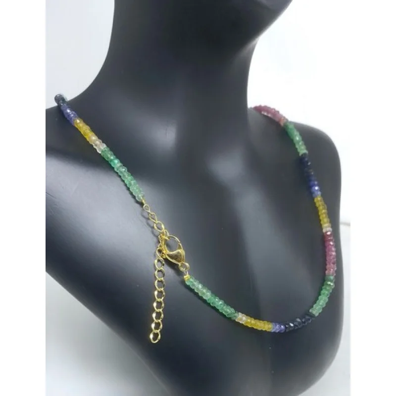 قلادة متعددة الياقوت مقاس 18 بوصة مستديرة الأوجه 4-5 مم من الخرز المملوء بالذهب #1