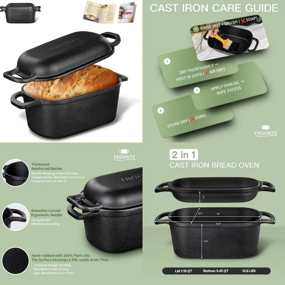 

Oval 4.6-Quart Cast Iron Dutch Oven for Sourdough Bread and Baking with Lid