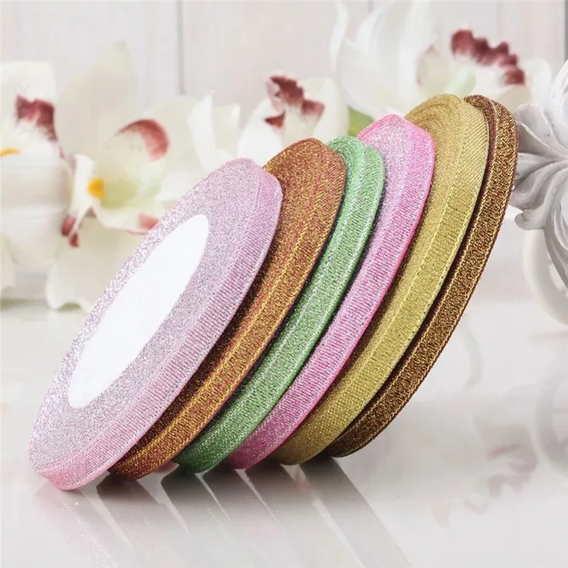 6-40mm (22meter/Roll) Metal Glitter Ribbon Wedding Decor Christmas Party Gift Baking Packing Bow Decoration Candy Box DIY Ribbon