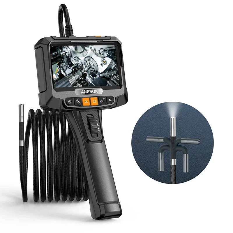 Kamera Borescope artikulasi dua arah dengan LCD 5.0 "IPS dengan 8 lampu untuk Mekanik Otomotif