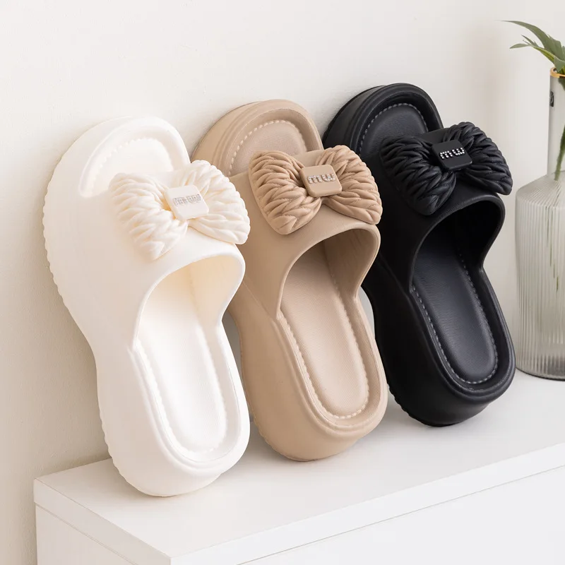 

Летние женские шлепанцы на толстой платформе из ЭВА с бантом, нескользящие, для дома, ванной, улицы, пляжа, бассейна, повседневной ходьбы