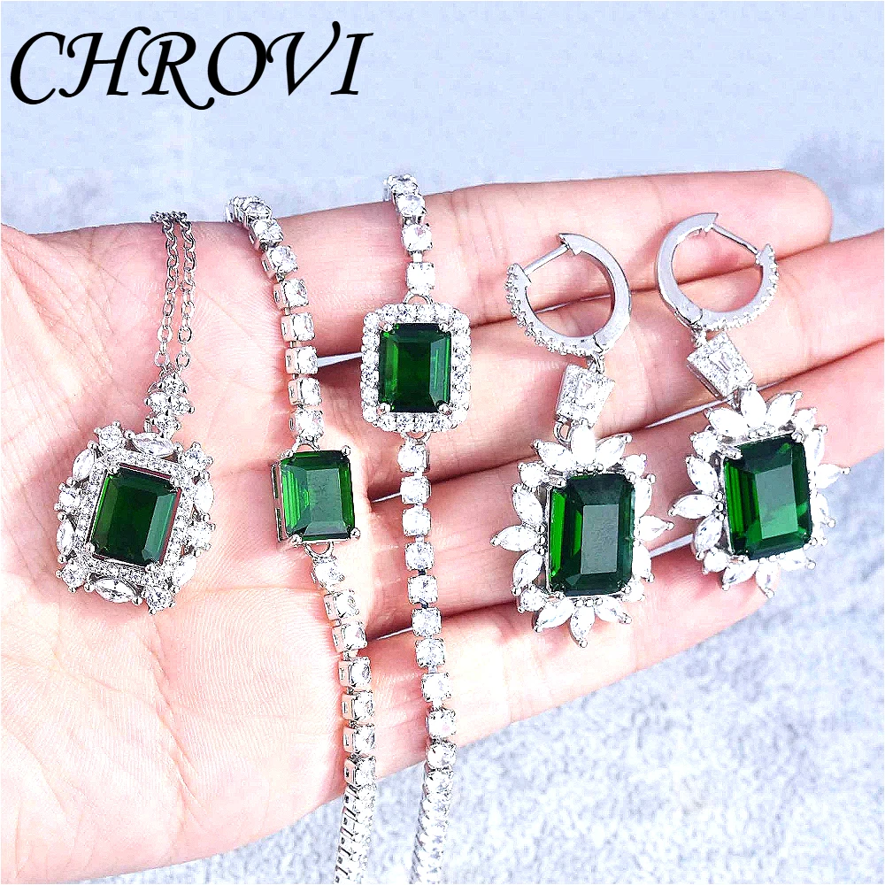 New 925 pure silver luxury necklace, micro-set diamond bracelet, earrings and pendant jewelry set