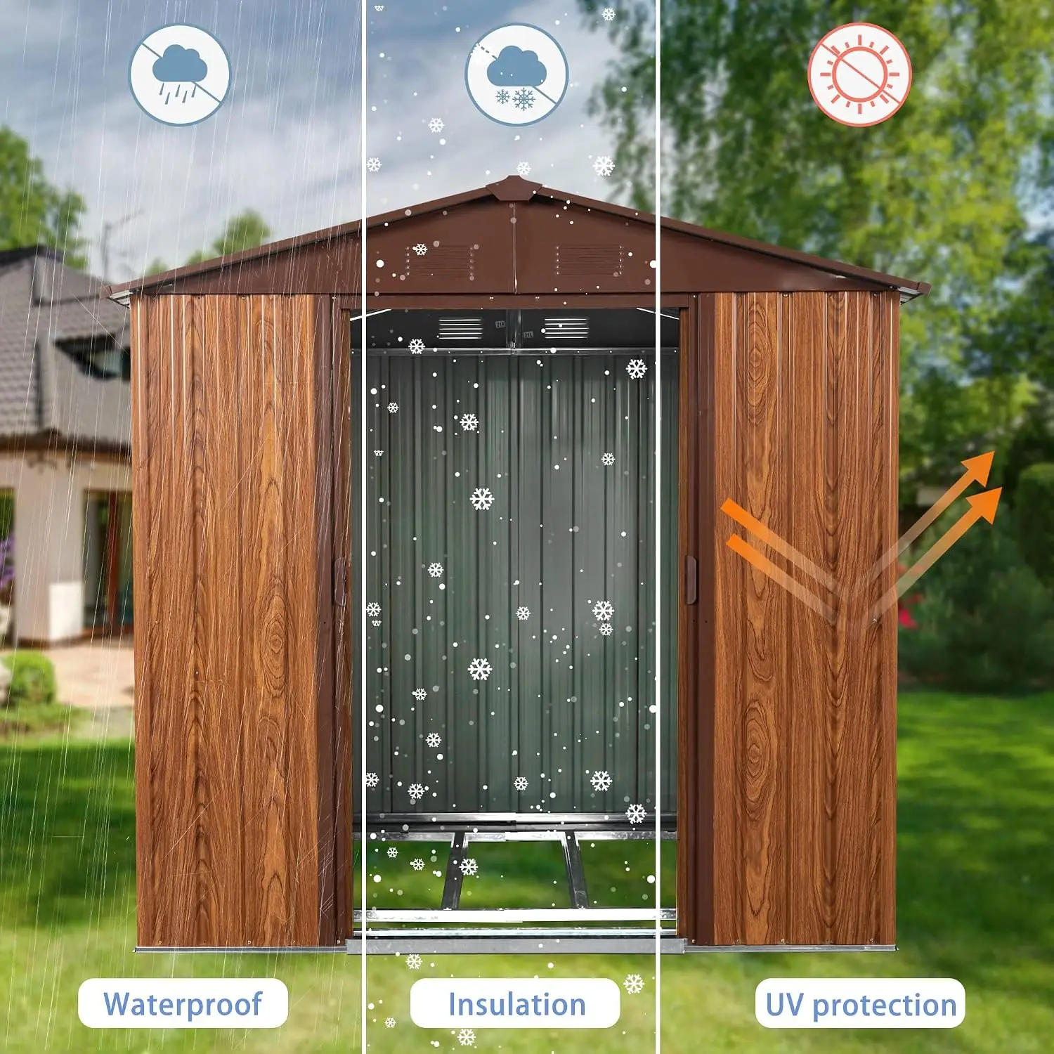 6x6FT Metal Outdoor Storage Shed with Floor Frame Lockable Sliding Doors Window Air Vents Waterproof Backyard Lawn, Customized view 6