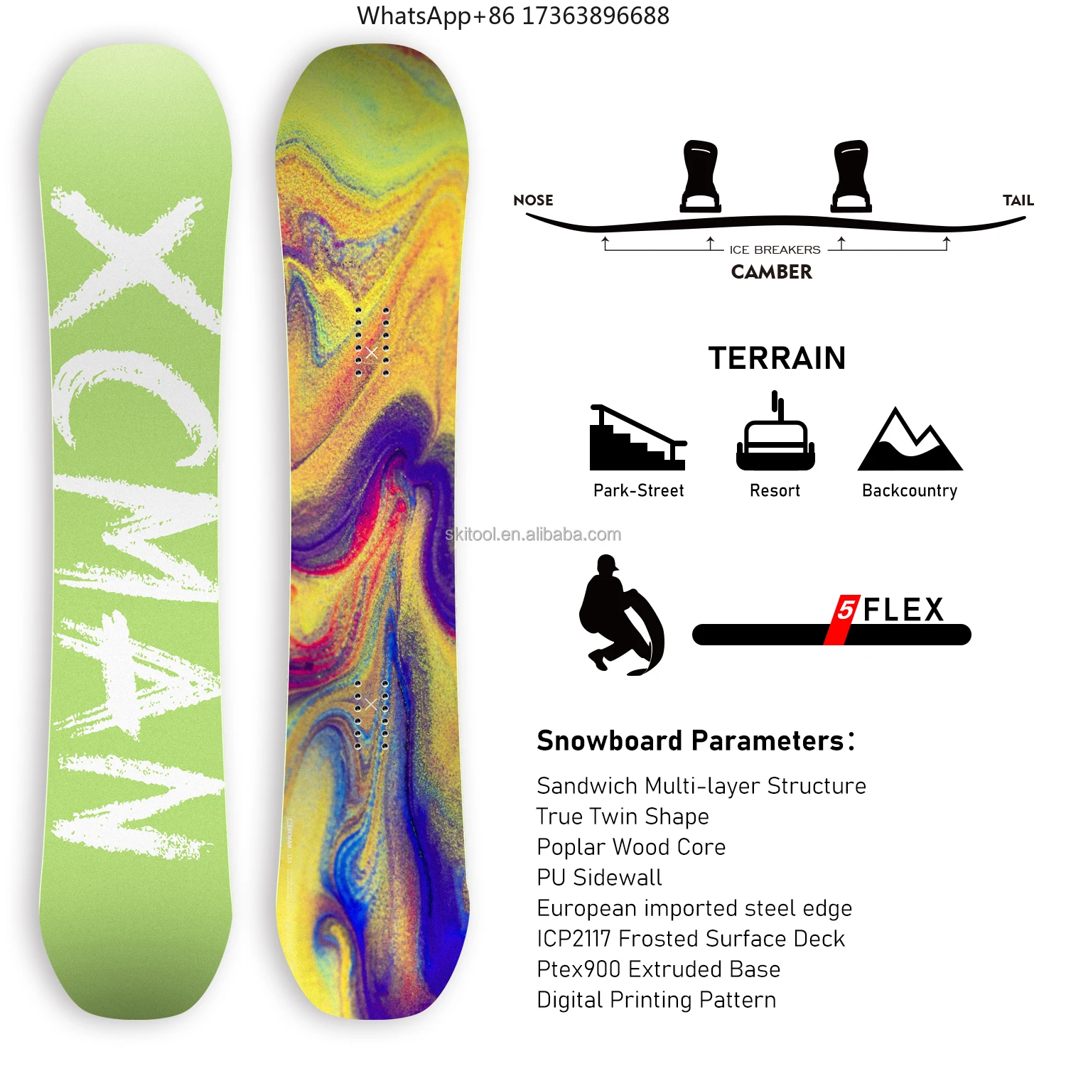 XCMAN Men's Complete Snowboard Package Camber True Twin Carved Snowboard + Bindings + Boots for All Terrain Best for Beginner