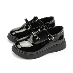 KIDSUN Fashion Children's Shoes Simple Bow Buckle Black Leather Shoes Classic Cute Versatile Princess Dress Shoes