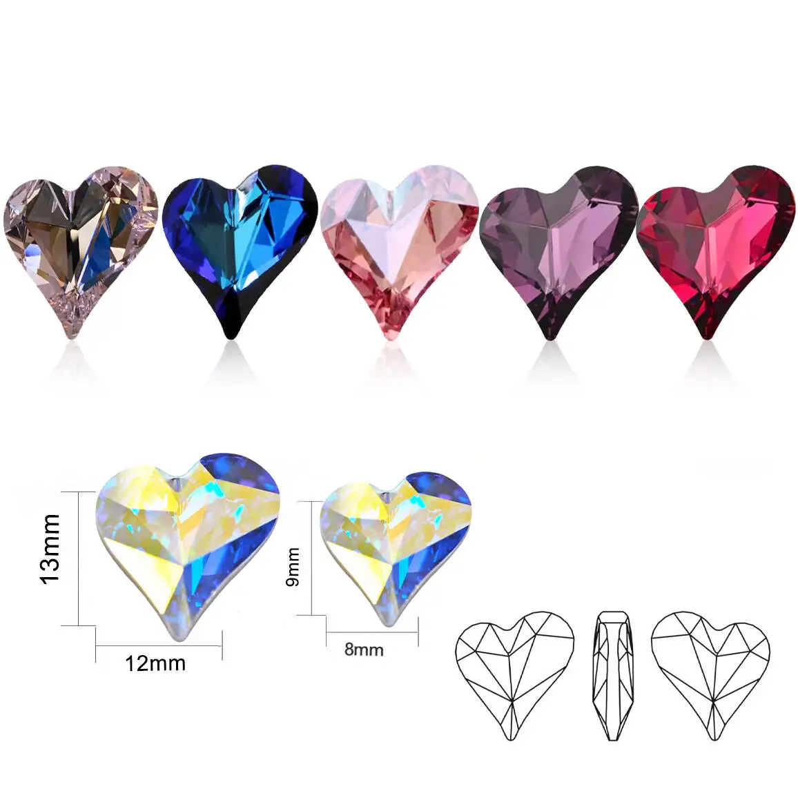 Sweet Heart DIY Nail Art Charms Rhinestones Glass Colorful Crystals Jewelry Crystals Glue On Diamond Stones For Bags Decoration