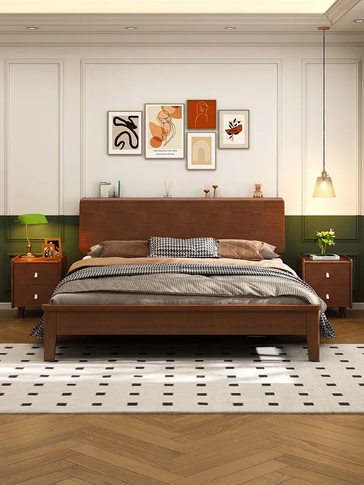 Solid wood double bed master bedroom home storage bedstead single wooden bed
