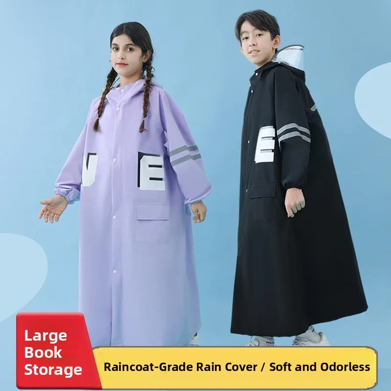 

Детский дождевик, легкий, мягкий, с большим отделением для рюкзака, подходит для езды на велосипеде, дождевик-пончо, подходит для начальной и старшей школы...