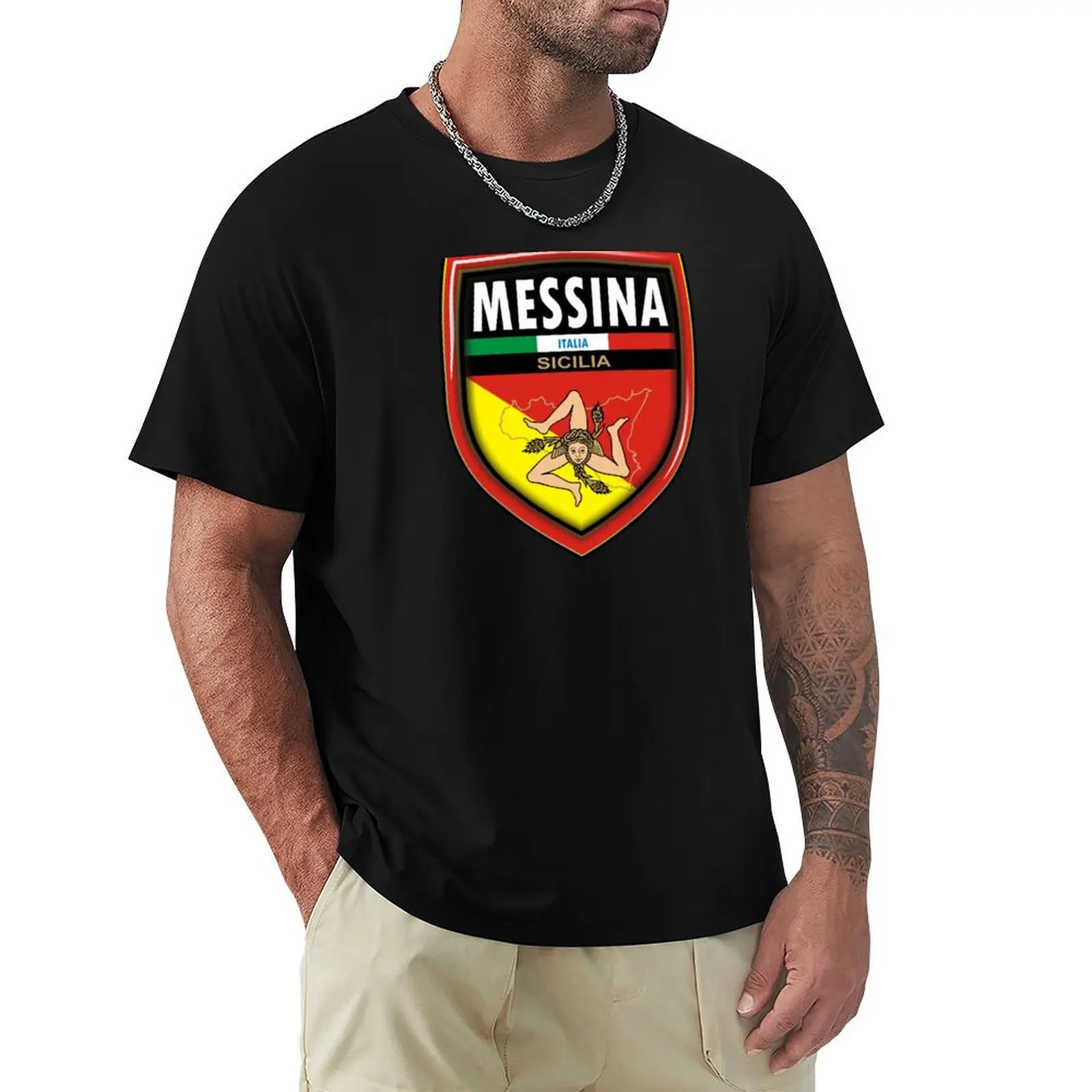 Camiseta con escudo de armas de Messina Sicilia Sicilia, camiseta informal resistente a las manchas