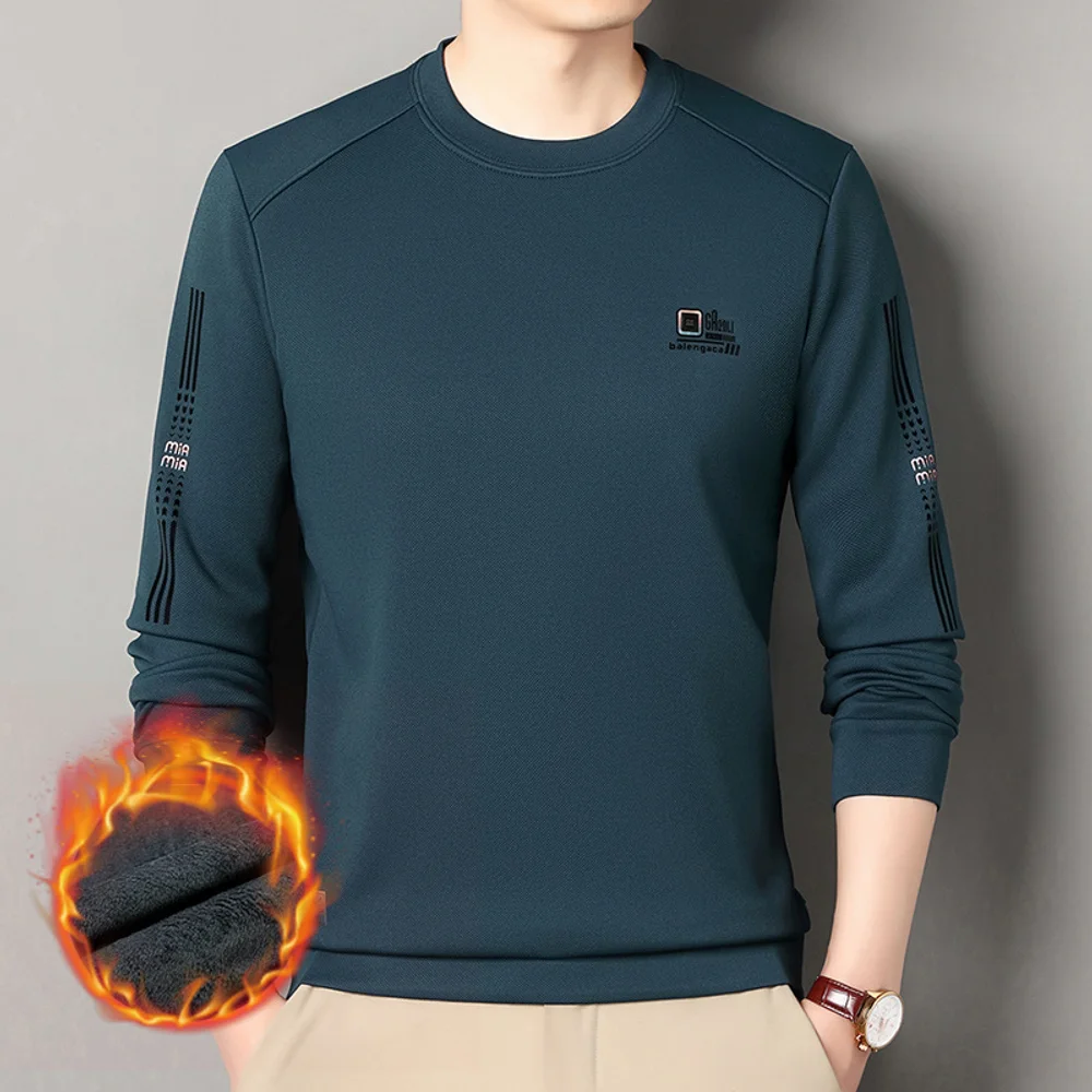 

Men's O-Neck Long Sleeve T-Shirt Fashion Round Neck Long Sleeve Sweatshirt Autumn Winter Solid Color Thickened Warm Sweatshirt