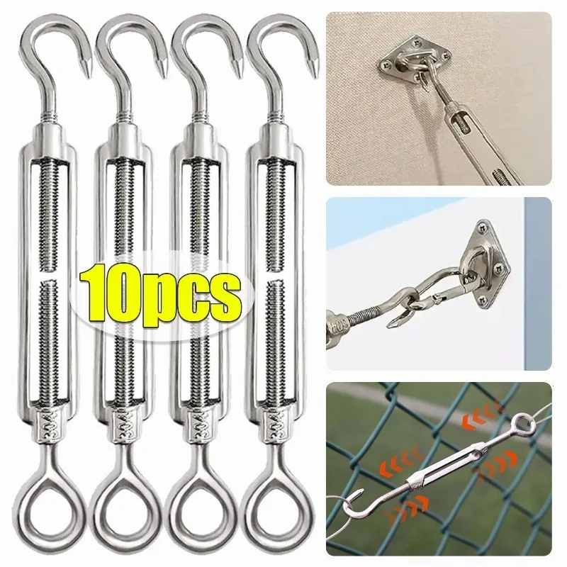 

1/10pcs Stainless Steel Hooks for Camping Tent Accessories Multifunctional Adjustable Eye Turnbuckle Wire Rope Tension Hardware