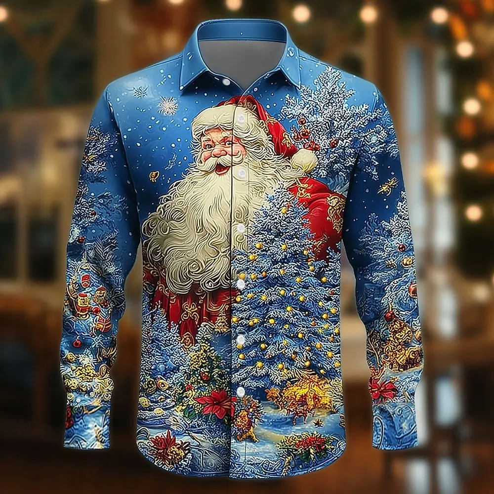 Men's Long Sleeve Shirt 2025 Christmas Santa Claus Christmas Tree Christmas Gift Shirt Streetwear Casual Comfort Slim Fit Shirts