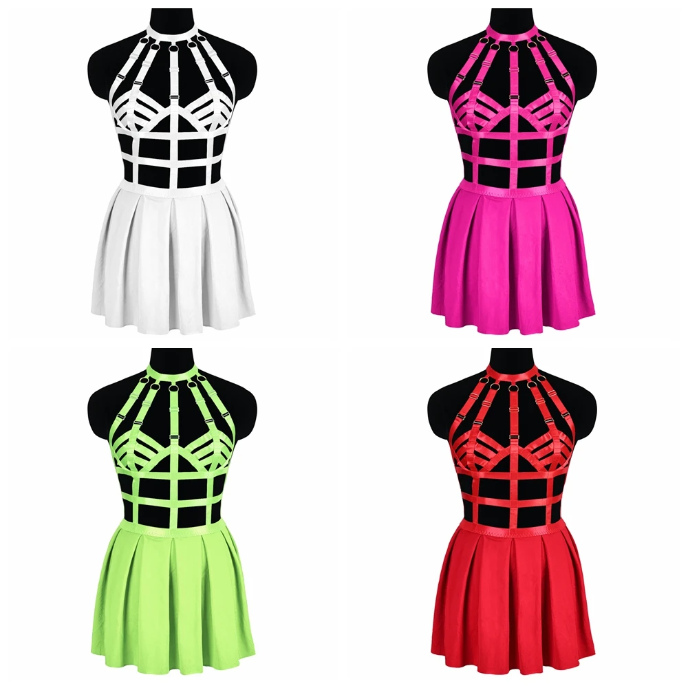 Fashion Lady Women Sexy Hollow Out Dress Designer New Adjustable Size Bondage Body Harness Ball Party Clothes Elastic Skirts