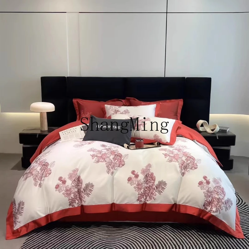

ZYY digital printing long-staple cotton high-end light luxury pure cotton double four-piece set