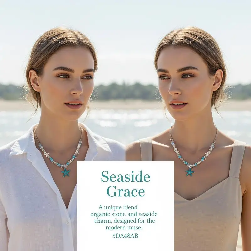 Ocean Inspired Starfish Shell Pearl Necklace Anti-Tarnish Cute Aesthetic Jewelry for Women Daily Wear Date Party