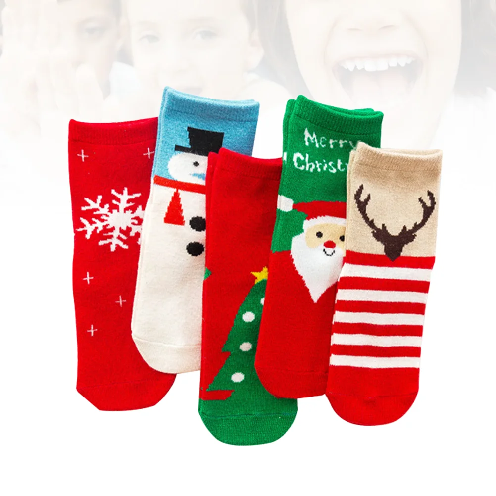 5 Pair Kids Gifts Children's Christmas Stocking Socks Winter Cotton Warm for Red Newborn