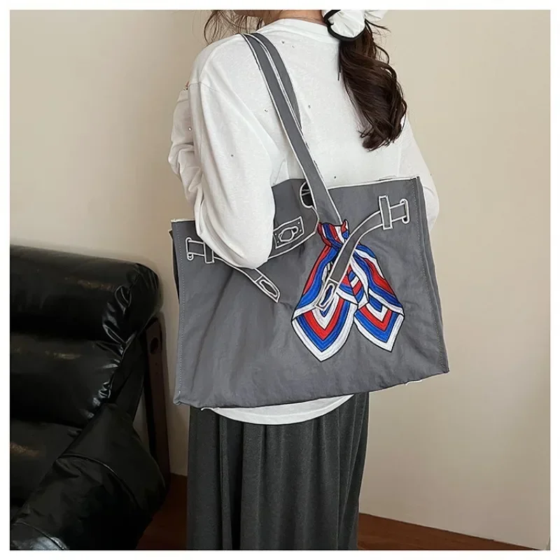 2026 Embroidery Stylish Design Youth Sweet Women's Shoulder Bags High Quality Creative Large Capacity Sewing Thread Handbags